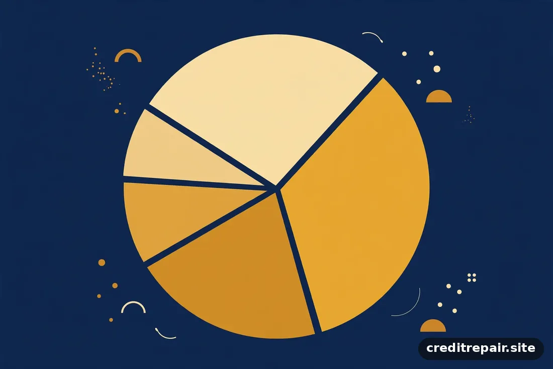 Ilustración abstracta de un gráfico circular dividido en porciones doradas sobre fondo marfil 