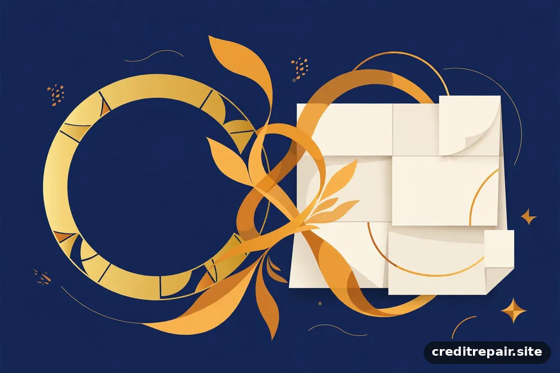 Ilustración abstracta de un reloj y un calendario dorados entrelazados sobre fondo azul marino 
