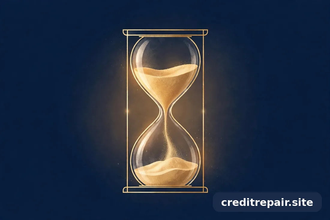 Ilustración abstracta de un reloj de arena dorado sobre fondo azul marino
