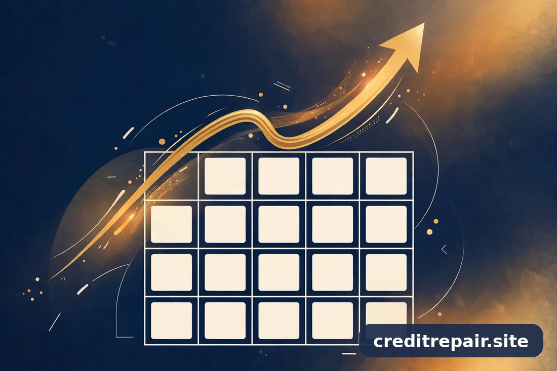 Ilustración abstracta de una flecha de tendencia ascendente sobre un calendario, en dorado y azul marino